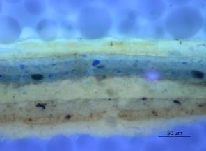 Mikro a 2D mapování XRF Vnitřní část Lak Malba: ultramarín,