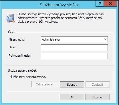 V následujícícm dialogu vyberte účet místního uživatele, pod jehož právy bude služba nainstalována a spuštěna a zadejte přístupové heslo. Pak službu nainstalujte a spusťte tlačítkem Spustit.