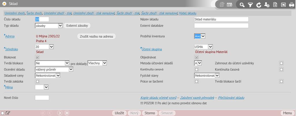 Kroky inventury Inventura postupuje v několika krocích: Vytvoření inventurního soupisu Vytištění podkladů pro inventuru Zadání skutečných zjištěných stavů Vygenerování opravných inventurních dokladů