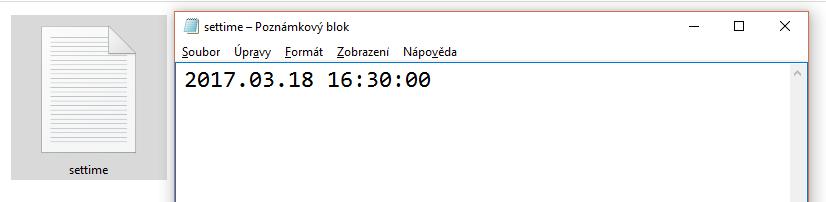 10. Nastavení data a času pomocí PC 1. Připojte zařízení k PC (viz. kapitola 7. Připojení zařízení k počítači). 2. V kořenové složce zařízení vytvořte nový textový dokument se jménem settime.