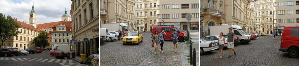 Masná x Malá Šturpartská (16) nepřehledné místo, zúžený chodník, nevhodně umístěná značka západní chodník je relativně úzký, místy šířka pouze 1,50 m, přičemž jsou v něm umístěny sloupky svislého