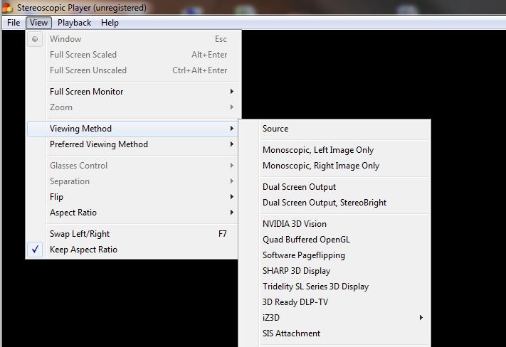 7 1 Otvorte prehrávač stereoskopického obrazu a nastavte spôsob zobrazovania nasledujúcim spôsobom: View (Zobrazenie) > Viewing Method (Spôsob zobrazovania) > Software pageflipping (Softvérové