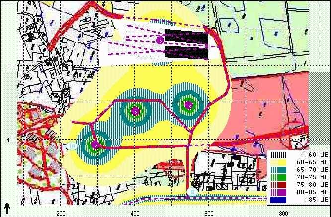 Skácel A., 2006: Ostravice centrum, Oznámení dle pílohy. 4 zák. 100/2001 Sb. str. 127 z 142 Tab.. 5 Hladiny hluku z výstavby, Lokalita Development, denní doba Výp. bod.