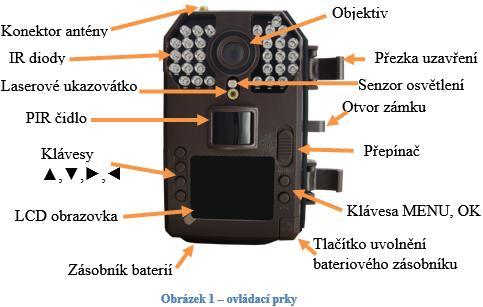 1.1. Popis fotopasti Fotopast disponuje následujícími vstupně/výstupními konektory: USB konektor, slot pro SD-kartu a DC konektor externího napájení.