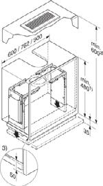 Rozměrové nákresy Odsavače par Odsavač par DA 3360 1. Horní skříňka musí mít v přední části až po pře pážku spodní polici. Pokud je přístroj instalován hlouběji do skříňky, např.