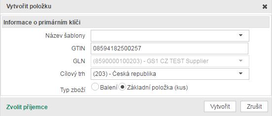 Vytvořit vpravo nahoře. Otevře se okno, ve kterém je nutné zadat následující údaje.