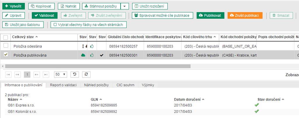 objeví tato ikonka. Detailní popis chyby je k dispozici po kliknutí na tlačítko s ikonou na záložce Výjimky umístěné pod seznamem položek (viz obrázek níže).