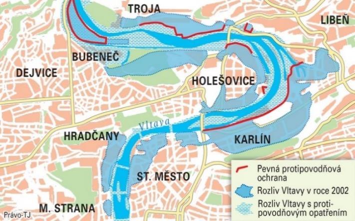 Obr. č. 2: Rozliv Vltavy v dolních Holešovicích v roce 2002 Zdroj: novinky.