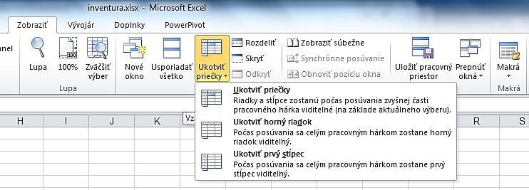 Příčky a rozdělení pohledu V delším seznamu je možné ukotvit řádky nebo sloupce: vybrat řádek, sloupec nebo buňku Zobrazení Ukotvit příčky - Ukotvit příčky Pro porovnání