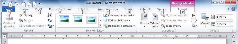 Nástroje kreslení - Formát Po výběru grafického prvku se objeví karta Nástroje obrázku Formát: skupina Upravit: základní grafická úprava (jednoduchý grafický editor) skupina Styly obrázků: další