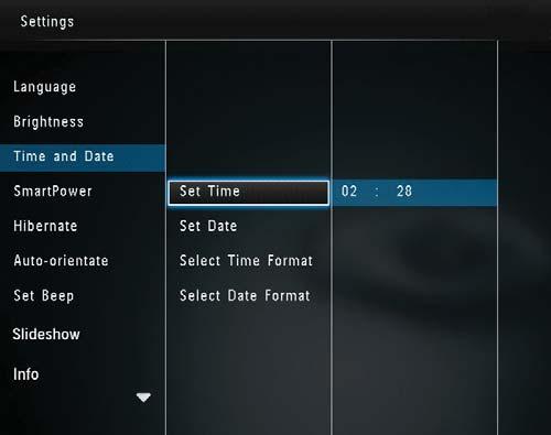 Nastavení času a data 1 Na domovské obrazovce vyberte možnost [Settings] a stiskněte tlačítko Nastavení formátu času a data 1 Na domovské obrazovce vyberte možnost [Settings] a stiskněte tlačítko 2