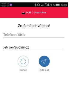 Zákazníkovi je možné odeslat potvrzení o zrušení transakce na jeho telefonní číslo nebo