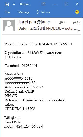 Pokud si přejete odeslat povtrzení o zrušení prostřednictvím SMS, zadejte telefonní číslo