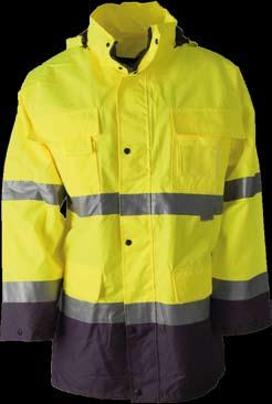 2 MAXWELL H1020 výstražná bunda žlutá s kapucí, svrchní materiál 100% polyester povrstvený polyuretanem, tmavá barva 100% nylon povrstvený PVC, vnitřní materiál 100% nylon, zateplení 100% polyester,