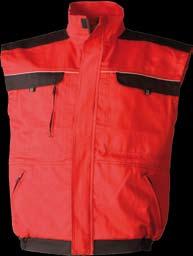 46-66 H8117 50,54,58,62 montérková vesta červená, nadstandardní kvalita materiálu, dvě horní kapsy na suchý zip, jedna menší kapsa na telefon na zip, 100% bavlna, 270 g/ m 2, reflexní pruhy red vest,