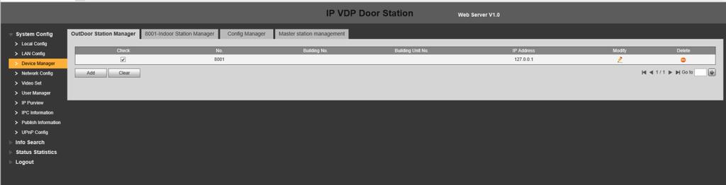 V záložce Device manger > Outdoor station manager nyní máme dveřní stanici s VTO číslem