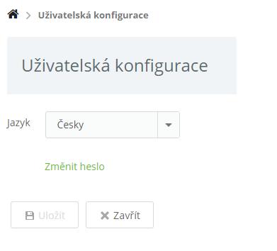 Uživatelská konfigurace lze vyvolat klinutím na uživatele a vybráním z nabídky Nastavení uživatele. Obr.