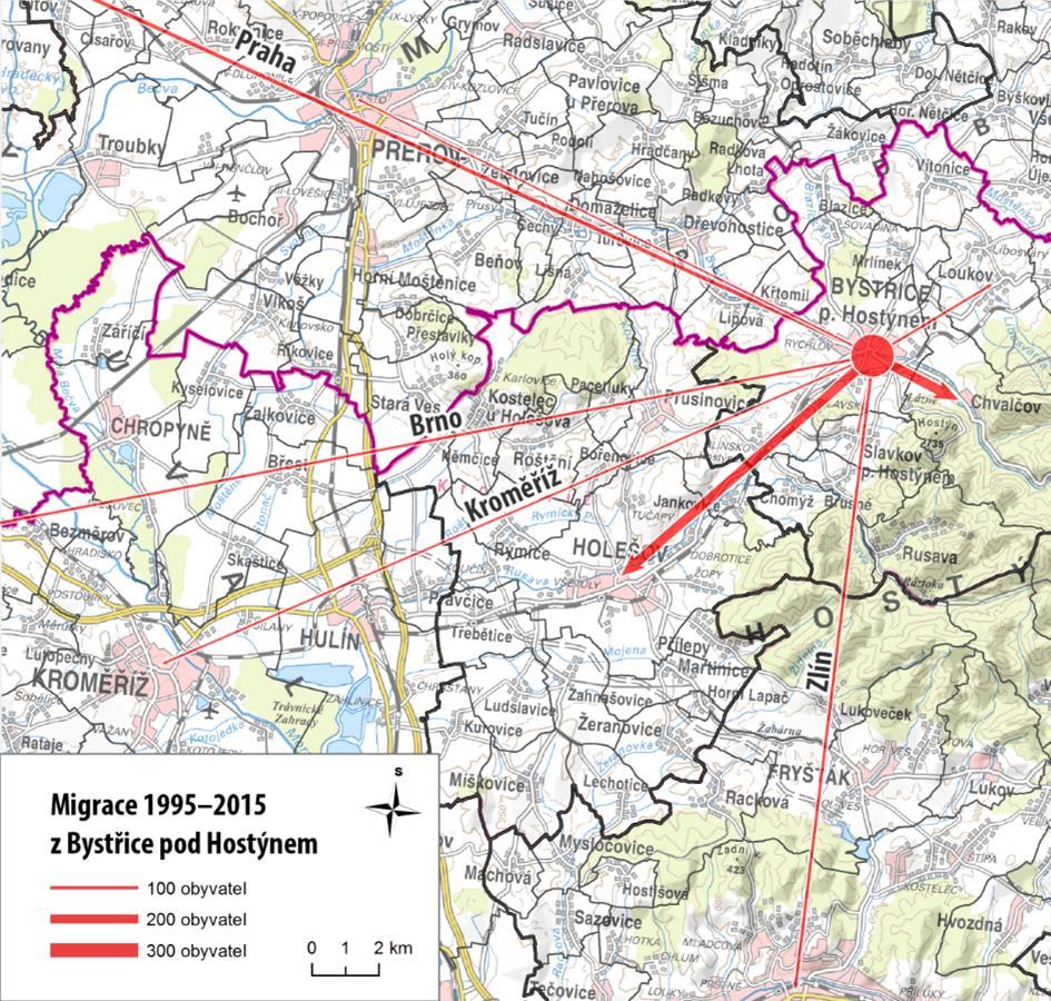 V následující tabulce se uveden počet a podíl obyvatel SO ORP Bystřice nad Hostýnem, kteří změnili své bydliště, včetně cílové destinace změny bydliště. Tabulka 2.