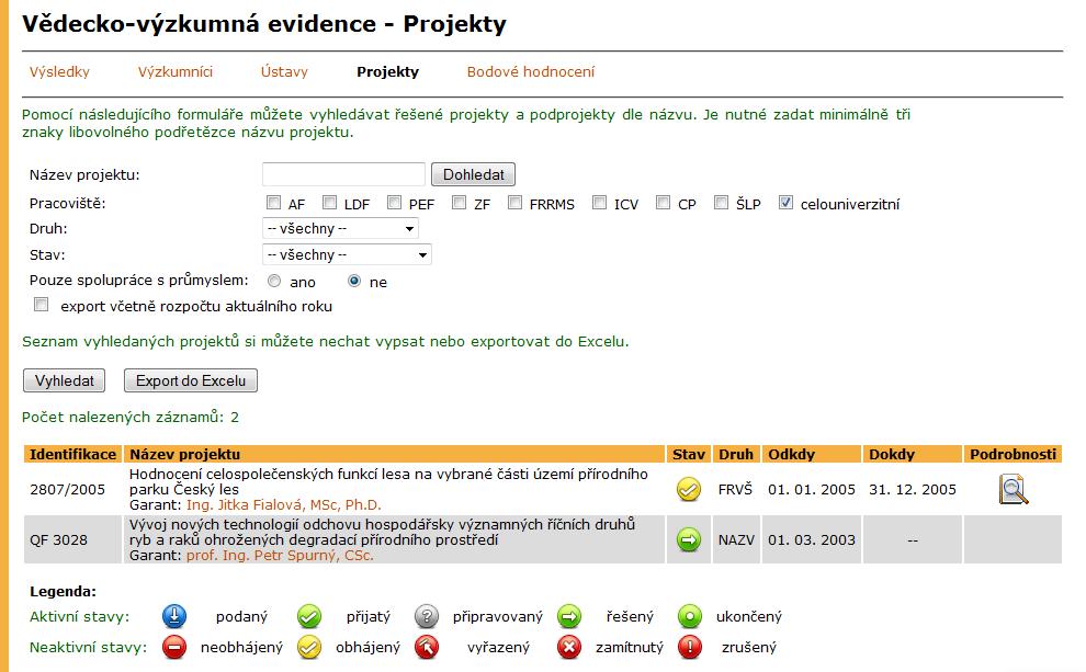 17 VĚDECKO-VÝZKUMNÁ EVIDENCE kliknutím na ikonu se zobrazí porobnosti evidované o publikaci, její hodnocení a aplikace pro navržení změny v publikaci.