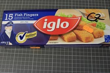 Iglo Rybí prsty výrobky z AT a odlišný deklarovaný obsah masa 65 % (o