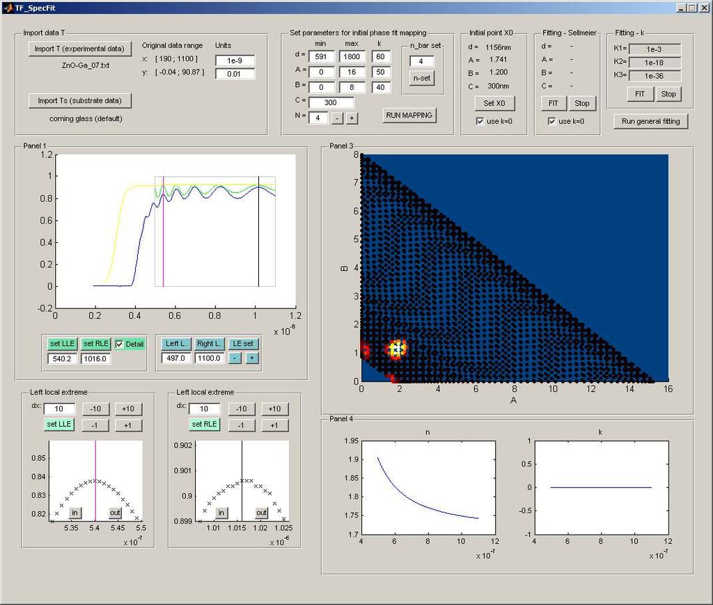 Manuál Stručný postup 1. Import experimentálních dat transmitance. Transmitance substrátu (pokud nebude načten žádný soubor, použijí se defautně přednastavenéhodnoty pro corning glass) 3.