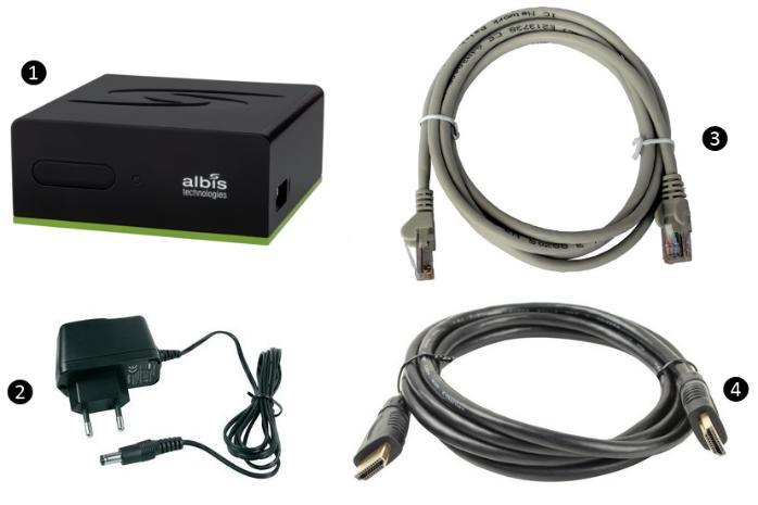Popis set-top-boxu Obsah balení ❶ Set-top-box ❷ Síťový adaptér ❸ Kabel Ethernet ❹ Kabel HDMI ❺Dálkový ovladač Set-top-box a jeho příslušenství, v případě zapůjčení, zůstává majetkem společnosti Česká
