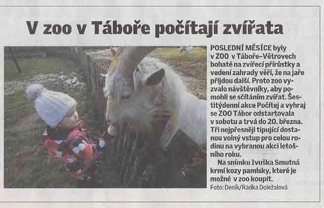 2016 Nejúspěšnější co do citovanosti byla v loňském roce zpráva o prvních narozeninách ZOO Tábor. Ty zoo oslavila v sobotu 2. července 2016 společně s dětmi, kterým právě začínaly letní prázdniny.