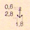 31: Ukázka změn velikosti mapových znaků v roce 1956 a) přístaviště, b) kotviště a přístavy bez přístavních staveb, c) maják, d) znak plavební signalizace orientačně důležitý, zdroj dat: MNO, 1954;