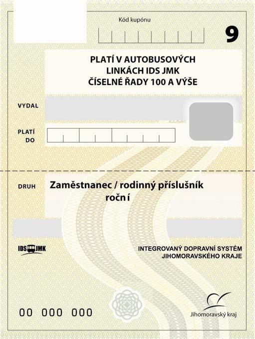 Kupón s platností v autobusových linkách IDS JMK číselné řady 100 a výše Platí do