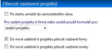 V třetí dvojici oken Volba zobrazovaných komponent na kartě Vazby vybereme z dostupných položek ty, které se budou zobrazovat na kartě projektu. 5.