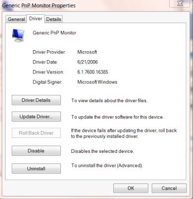Otevřete okno Update Driver Software-Generic PnP Monitor (Aktualizovat softwarový generický PNP ovladač monitoru)