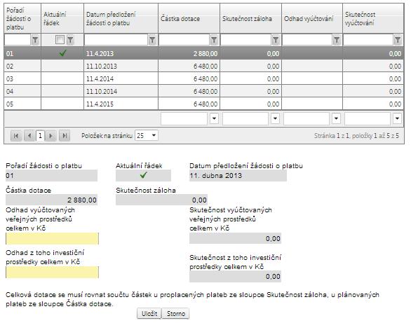 Finanční plán Je potřeba vyplnit pole Odhad vyúčtovaných prostředků celkem v Kč (sloupec Odhad - celkem) a Odhad z toho investiční prostředky celkem v Kč (sloupec Odhad investiční).