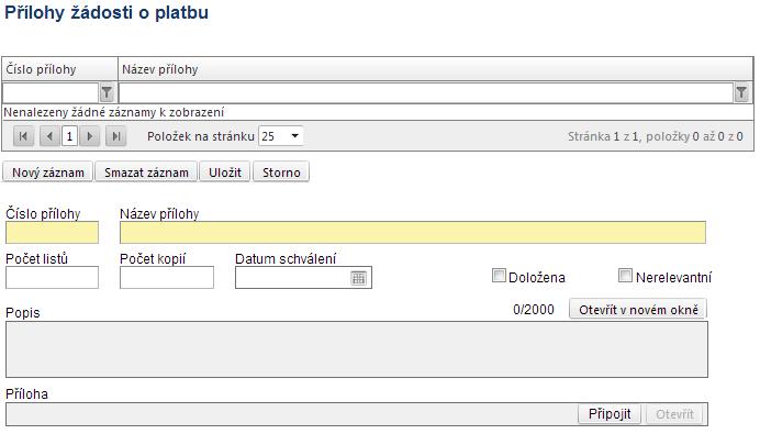 Přílohy žádosti o platbu Poskytovatelem podpory nejsou stanoveny povinné přílohy k žádosti platbu.