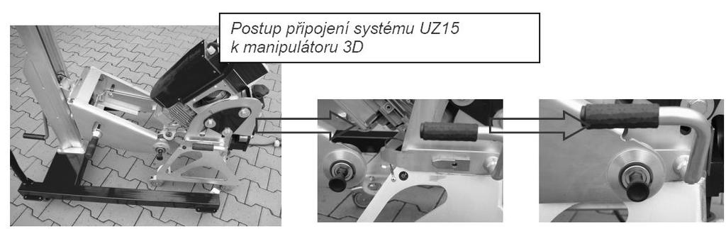 Propojení 3D Manipulatoru a ukosovacího stroje 1. Zdvihovým mechanismem (viz obr.č.1.) nastavíme výšku uchopovacích čelistí do stejné výšky kde se nacházejí upínací adaptery ukosovacího stroje. 2.