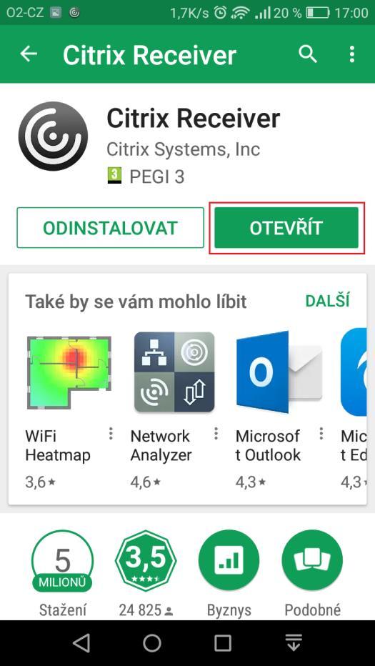 c) po dokončení instalace spusťte aplikaci