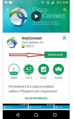 1 Instalace a nastavení klienta Cisco AnyConnect V průběhu instalace budete muset přijmout licenční ujednání, přístup k informacím o telefonu a povolení sledovat síťový provoz.