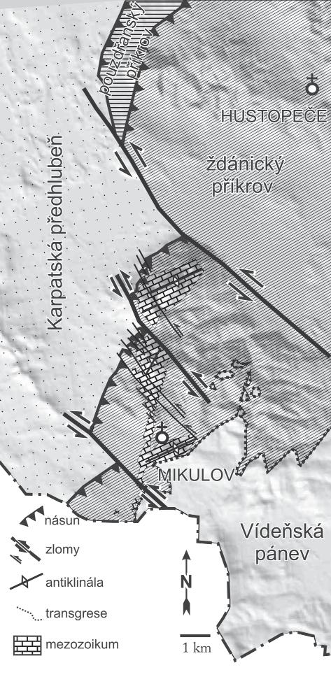 Authors try to find a solution of structure to faults in various directions (Cháb et al. 2007), key - see original map. Obr.