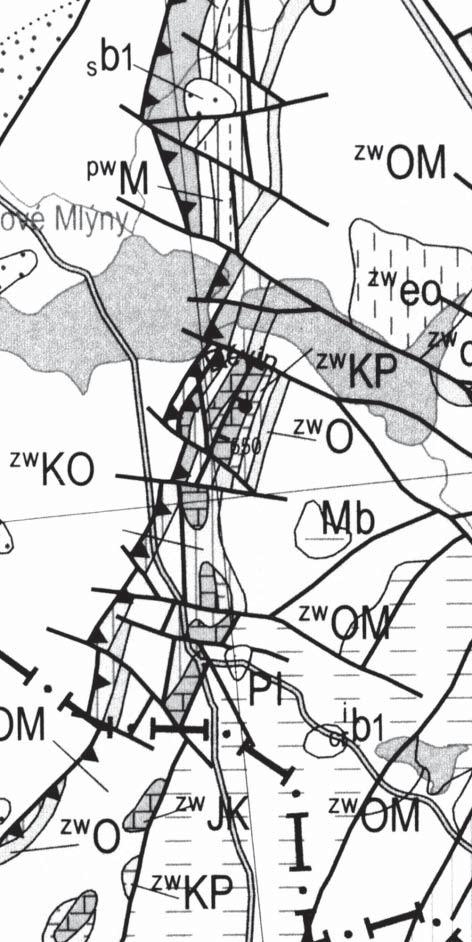 a příčných zlomů s orientací SZ JV. Fig.