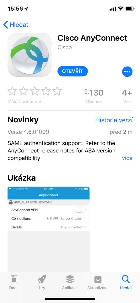 c) po dokončení instalace spusťte aplikaci AnyConnect tlačítko Otevřít.