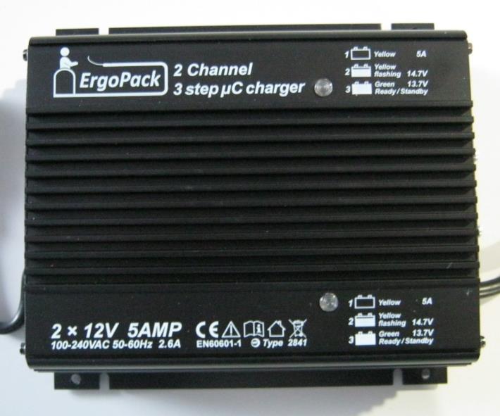 4.4 Indikace nabíječky Dual Charge Uvnitř červeného pouzdra baterie jsou instalovány dvě 12 V baterie. Nabíječka Dual Charge nabije každou baterií samostatně.