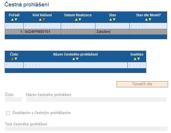 18 Čestná prohlášení Na této záložce uživatel potvrdí čestná prohlášení a souhlas s nimi.