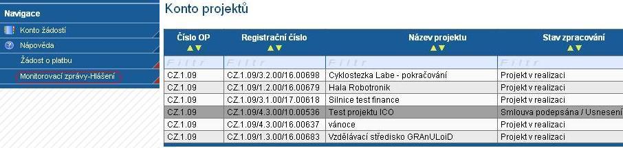 Vyplnění a podání Monitorovacích zpráv a hlášení Monitorovací zprávy/hlášení (dále jen MZ/MH) o průběhu realizace projektu a o průběhu udržitelnosti projektu vyplňuje příjemce prostřednictvím webové