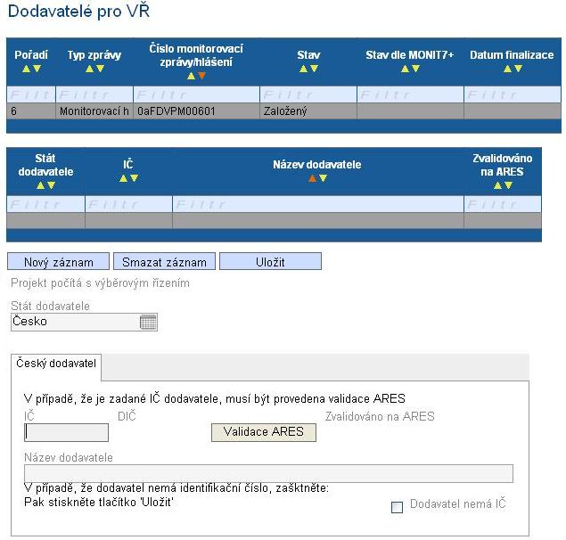 V případě, že se jedná o zahraničního dodavatele, vybere uživatel Stát dodavatele a zadá Název dodavatele.