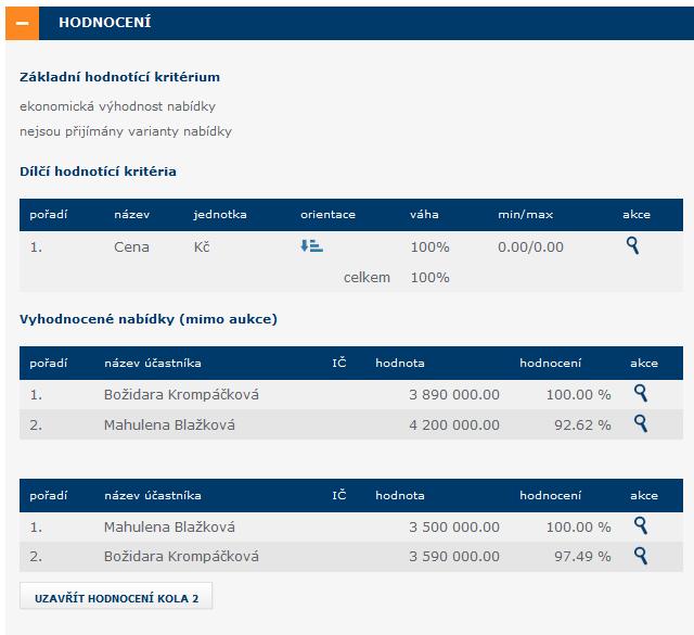 Porovnání nabídek se provede v rámci jednotlivých kritérií zvlášť a celkové hodnocení je pak vypočteno jako vážený průměr hodnocení v jednotlivých kritériích.