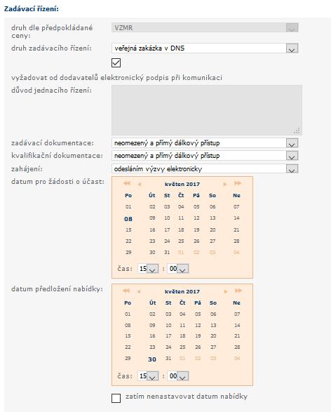 rámcové dohody Zadávací dokumentace musí být v rámci DNS poskytována neomezeným a přímým dálkovým přístupem. Předběžné nabídky musí být přijímány elektronicky.