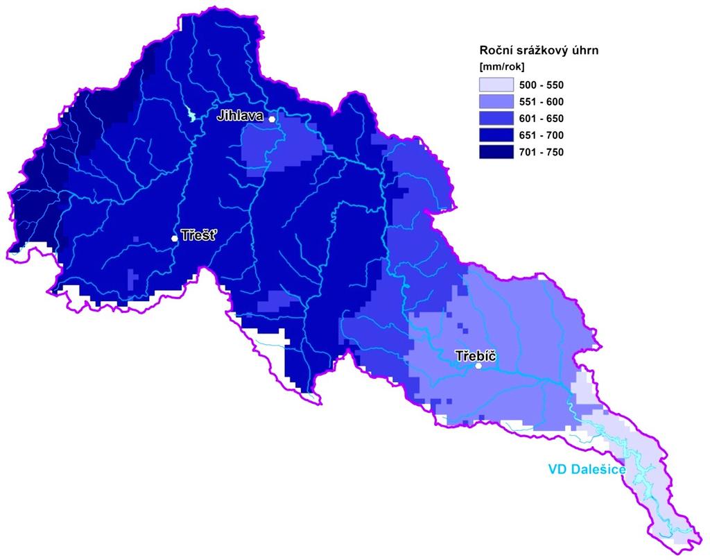 Hydrologický model Hydrologický model je základem kvalitativního modelu průtoky v limnigrafech za období 1981-2010 doplněné profily na významných