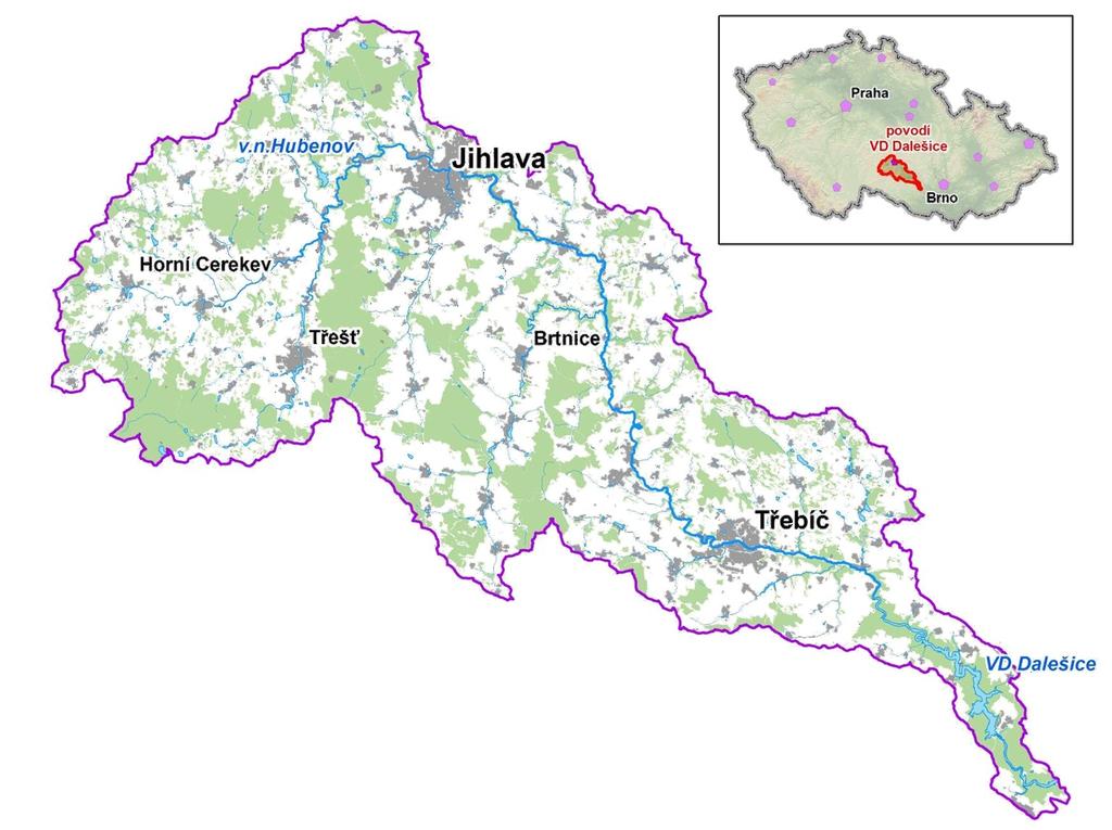 Řeka Jihlava Povodí řeky Jihlavy nad VD Dalešice: plocha 1 162 km 2 430 km 2 orné