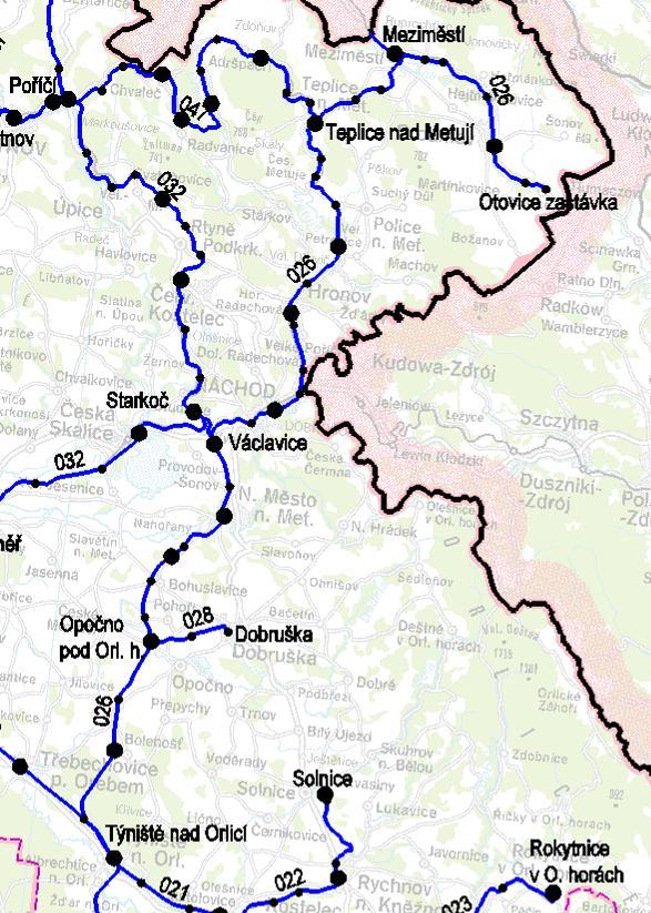 1.2.6 Trať 026/506A Týniště n.o. Otovice zastávka, úsek Týniště n.o. - Meziměstí Trať Týniště nad Orlicí (km 23,6) Opočno pod Orlickými horami (km 39,1) Václavice (km 54,8) Teplice nad Metují (km 82,4) Meziměstí (km 90,8) Meziměstí st.