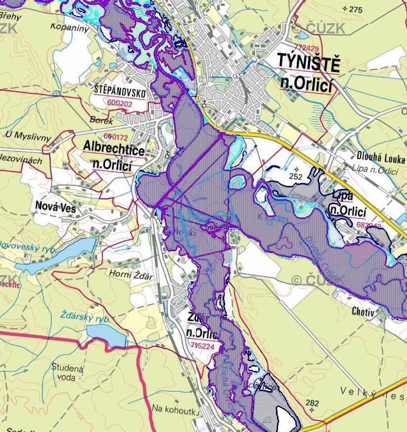 Záplavové území Orlice ID záplavového území (ZÚ): 100000837 Počátek úseku ZÚ na VT: 6,623 Konec úseku ZÚ na VT: 32,811 Vodoprávní úřad, který stanovil ZÚ: