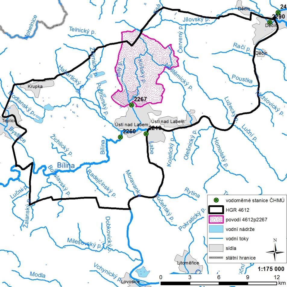 Obrázek 6-1 Lokalizace zájmové oblasti s polohou relevantních vodoměrných stanic VÚV a ČHMÚ.